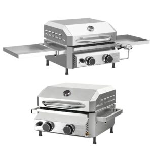 r.w.flame 16,000 btu dual burner tabletop gas grill stainless steel with dual storage side platforms