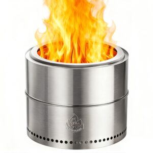 r.w.flame 19" round stainless steel smokeless fire pit with detachable ash pan and carry bag