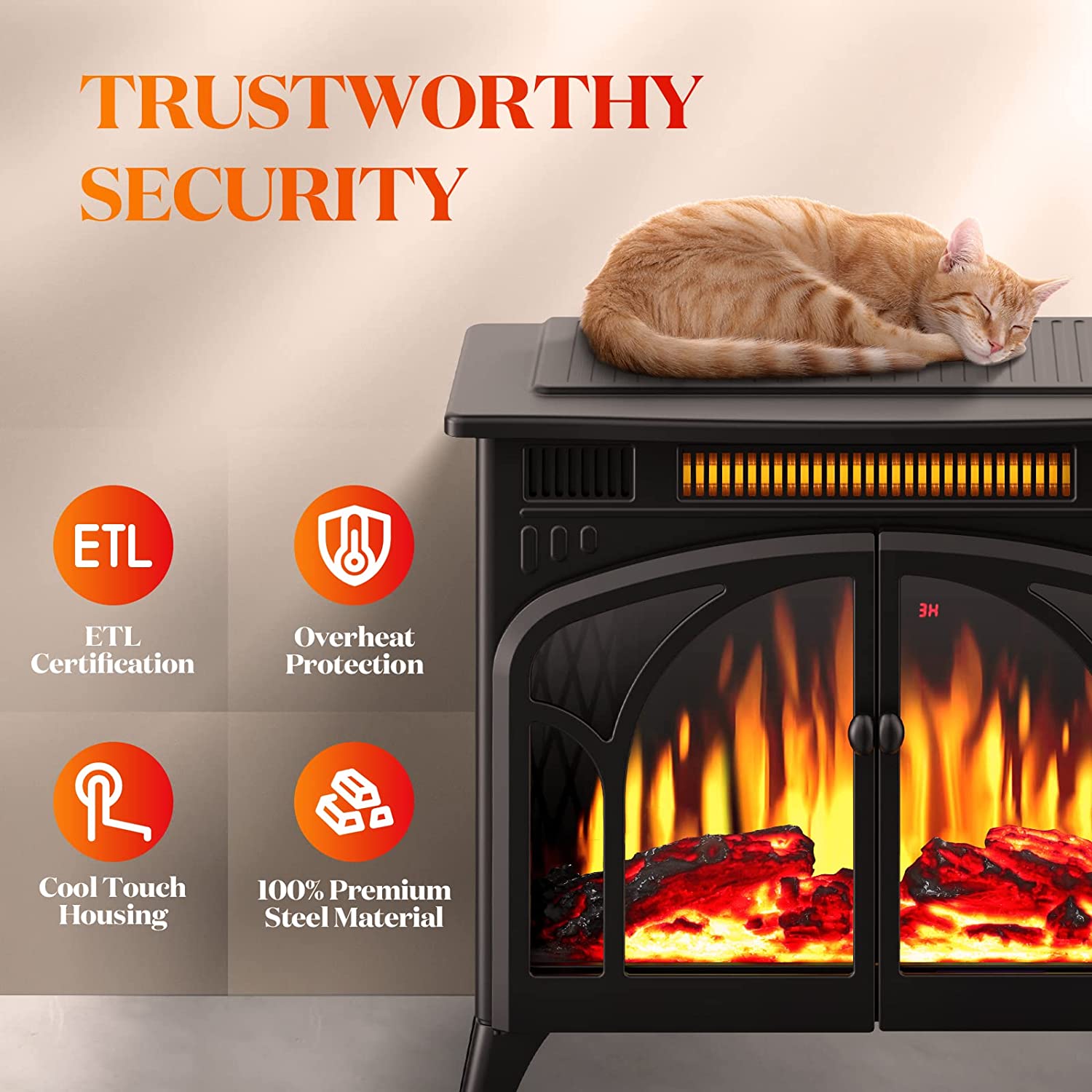 r.w.flame 24 inch electric fireplace heater with 4 flame effects and log set colors, heating mode, remote control