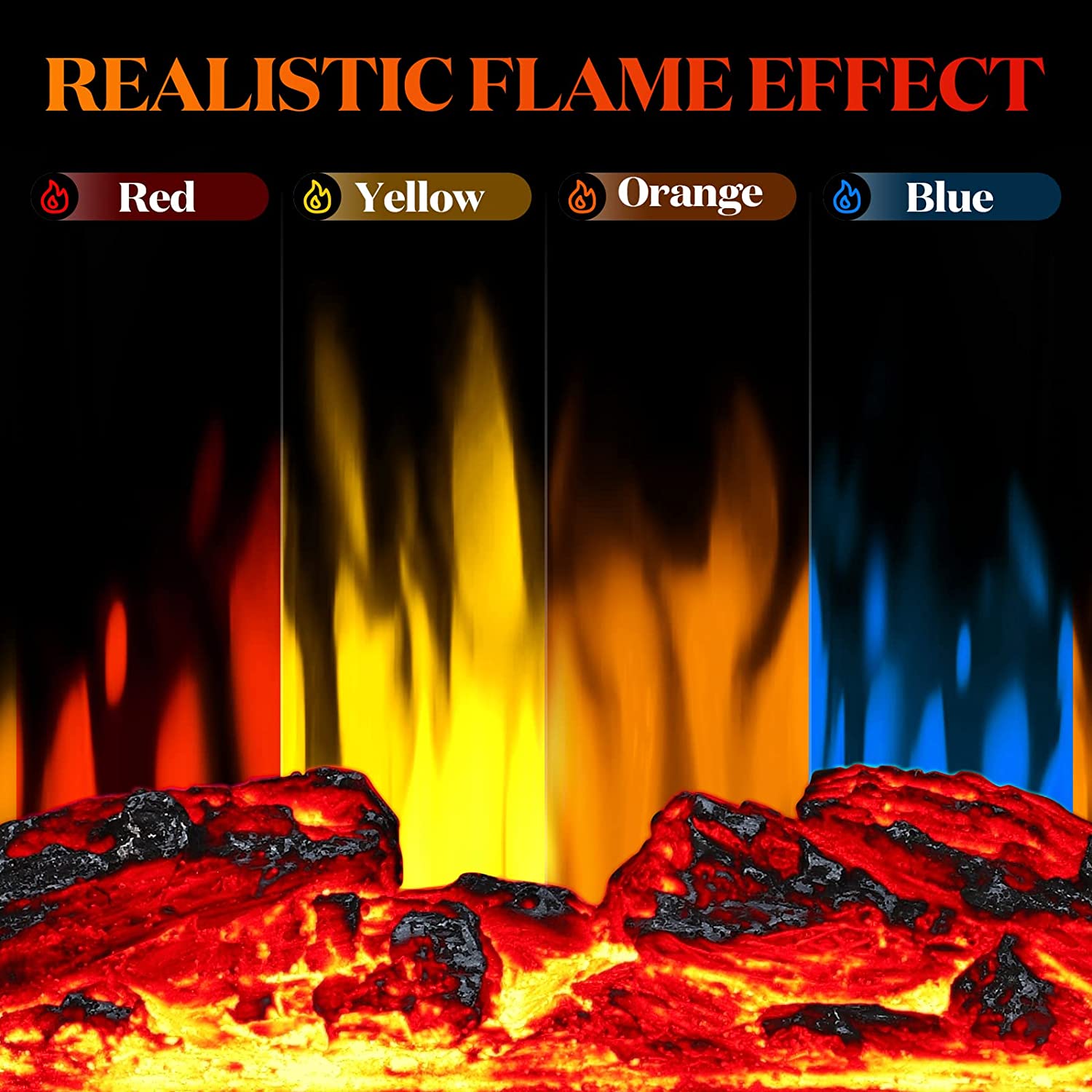 r.w.flame 24 inch electric fireplace heater with 4 flame effects and log set colors, heating mode, remote control