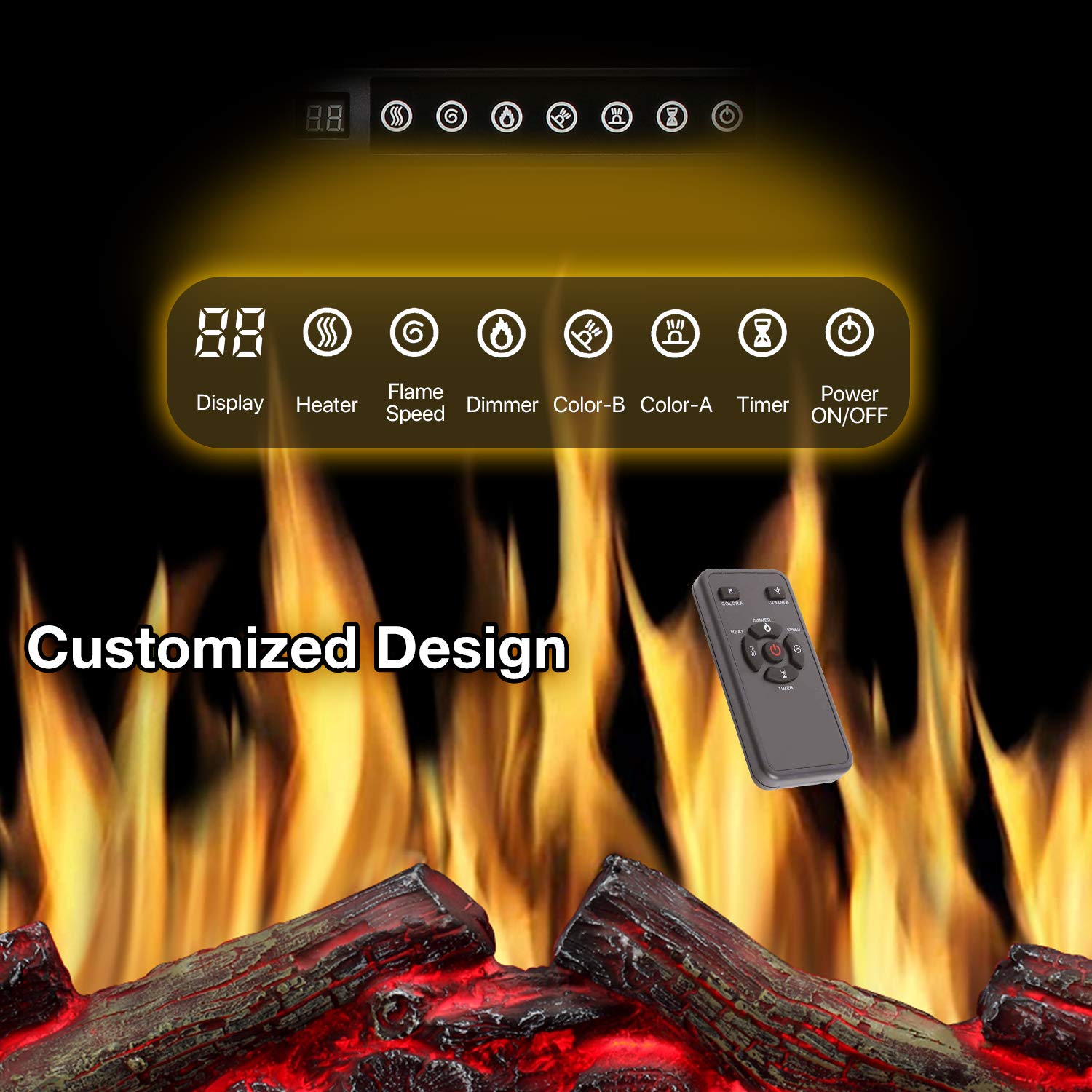 r.w.flame 34''electric fireplace insert, infrared electric fireplace, 750w/1500w