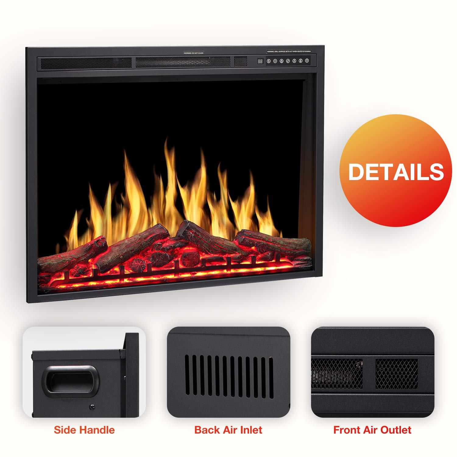 r.w.flame 34''electric fireplace insert, infrared electric fireplace, 750w/1500w