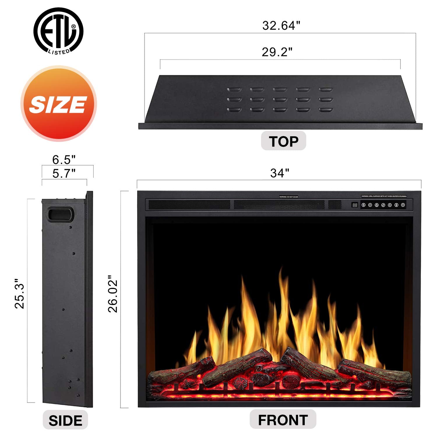 r.w.flame 34''electric fireplace insert, infrared electric fireplace, 750w/1500w