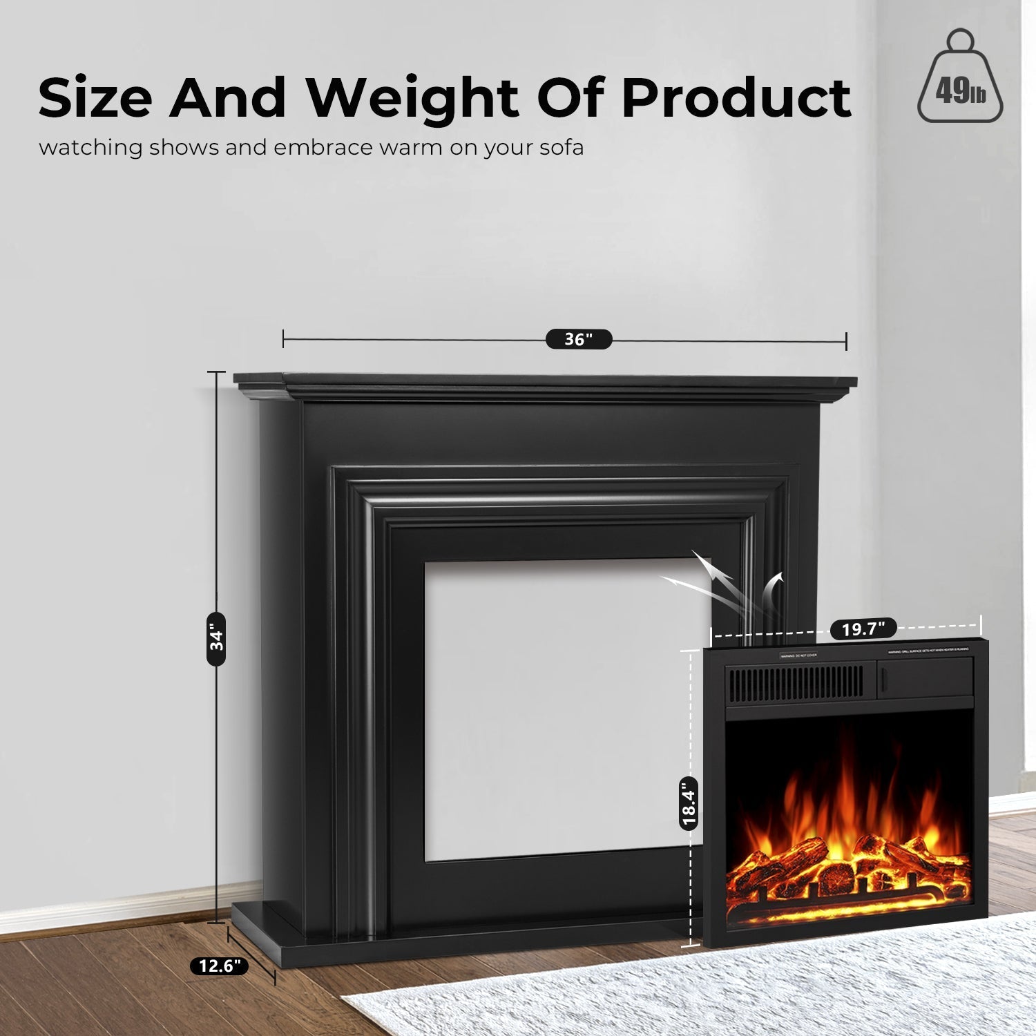 r.w.flame 36'' electric fireplace with mantel package,750 1500w