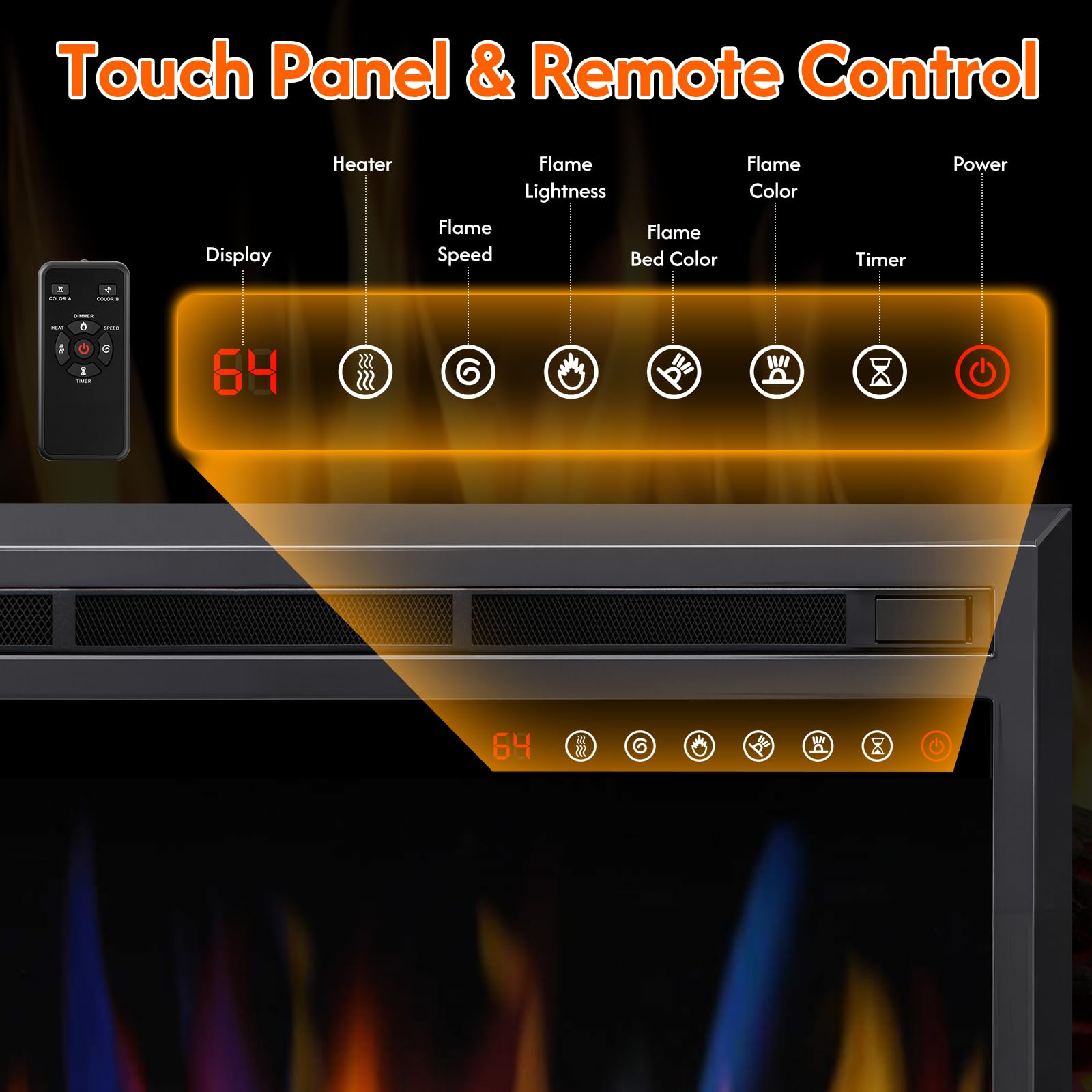 r.w.flame 36/39 inch electric fireplace insert with adjustable flame colors and brightness 8 hour timer, 750w 1500w