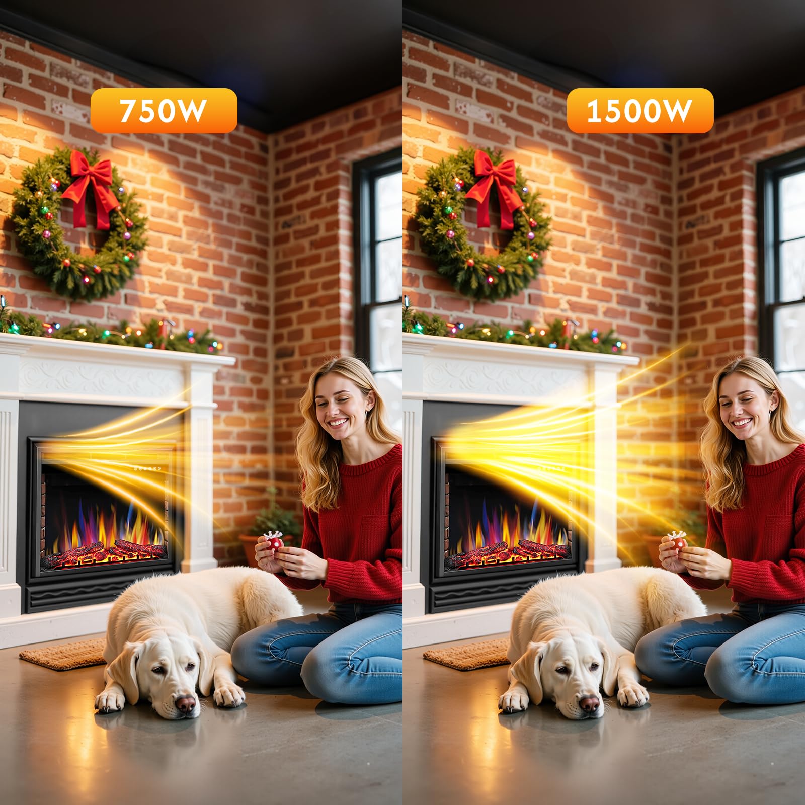 r.w.flame 36/39 inch electric fireplace insert with adjustable flame colors and brightness 8 hour timer, 750w 1500w