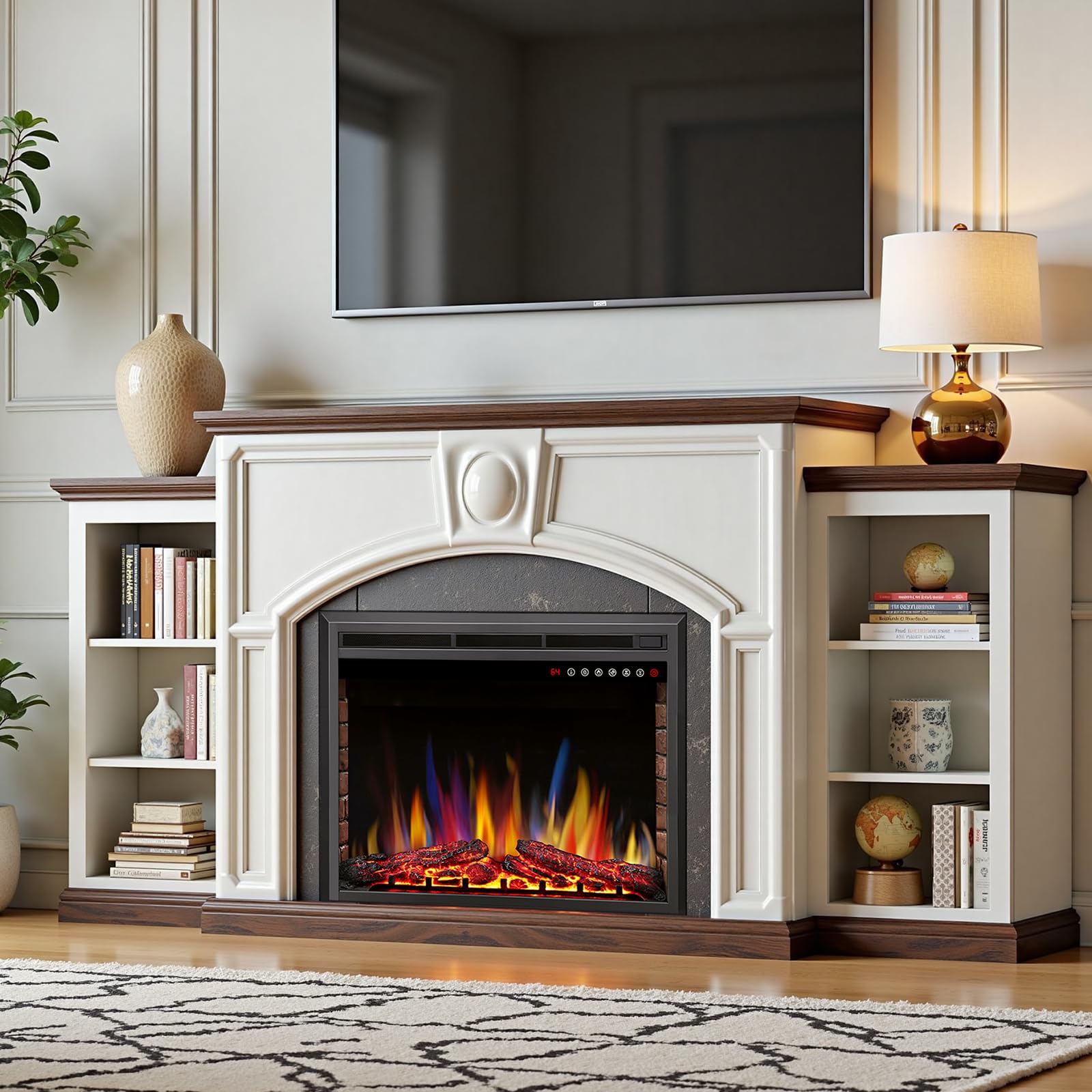 r.w.flame 36/39 inch electric fireplace insert with adjustable flame colors and brightness 8 hour timer, 750w 1500w