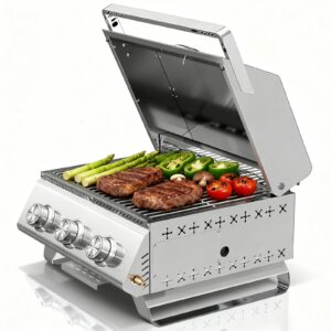 r.w.flame 3 burner tabletop propane gas grill stainless steel portable outdoor bbq grill with griddle