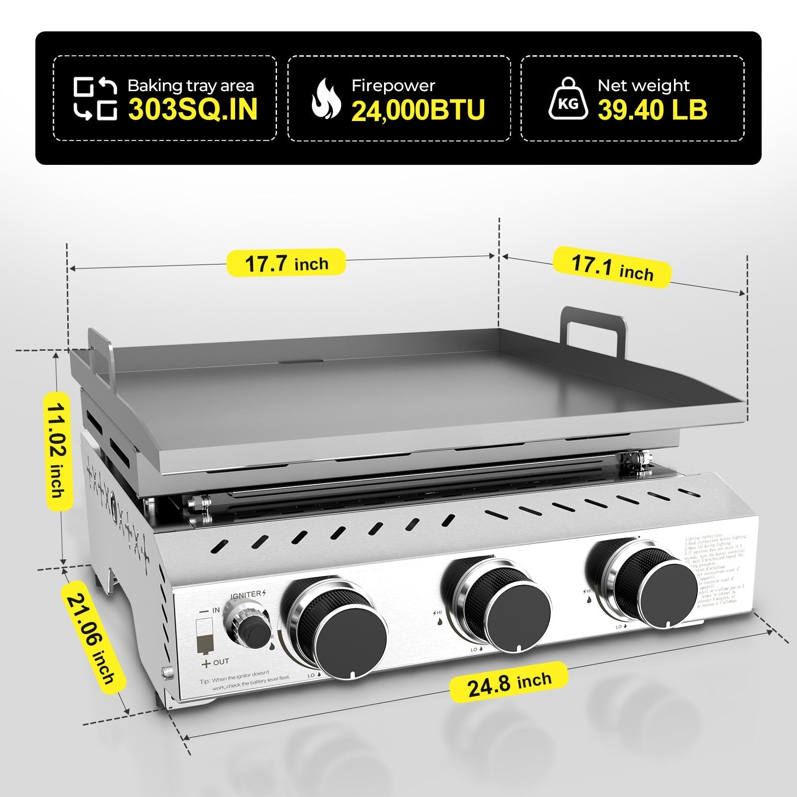 r.w.flame 3 burner 24000 btu stainless steel tabletop gas gril for bbq camping picnic