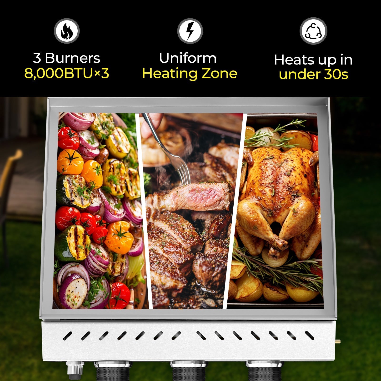 r.w.flame 3 burner 24000 btu stainless steel tabletop gas gril for bbq camping picnic