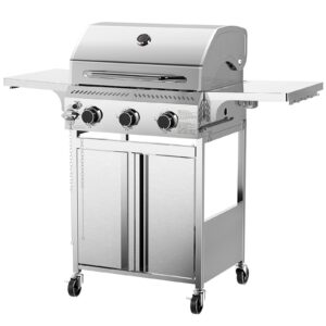 r.w.flame 3 burner 24,000 btu stainless steel gas grill with folding side tables for barbecue camping