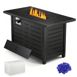 r.w.flame 43 inch 50,000 btu square ropane fire pit table with lid and glass stones