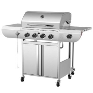 r.w.flame 4 burner 42000 btu propane gas grill with side burners stainless steel for patio yard