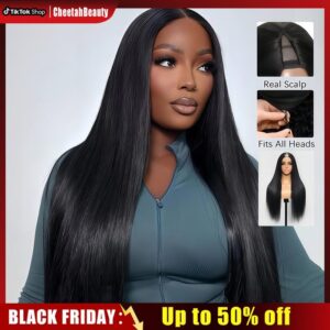 CheetahBeauty Straight V Part Wigs Human Hair Upgrade Glueless Body Wave V Part Human Hair Clip in Wigs Beginner Friendly No-Sew In No Glue Ready to Go Wig TikTokShopBlackFriday