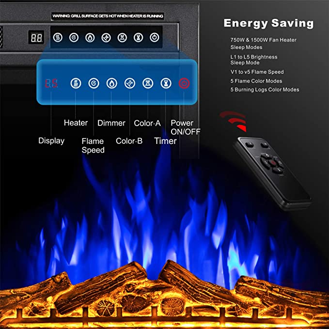 r.w.flame 37''electric fireplace insert, infrared electric fireplace, log and flame, 750w/1500w