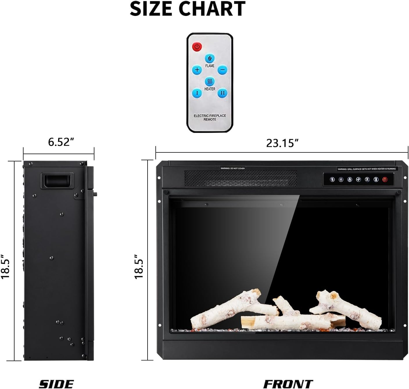 r.w.flame 23" electric fireplace insert, adjustable led flame brightness and 2 power setting, 750w/1500w