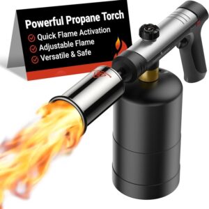 【One-Touch Max Fire】Culinary Propane Cooking Blow Torch Gun with a Safety Lock, Charcoal Lighter, Flame Thrower, Kitchen Food Torch Head for Grill, Sous Vide, Outdoor BBQ (Tank Not Included), Black Friday Picks, Christmas Gift