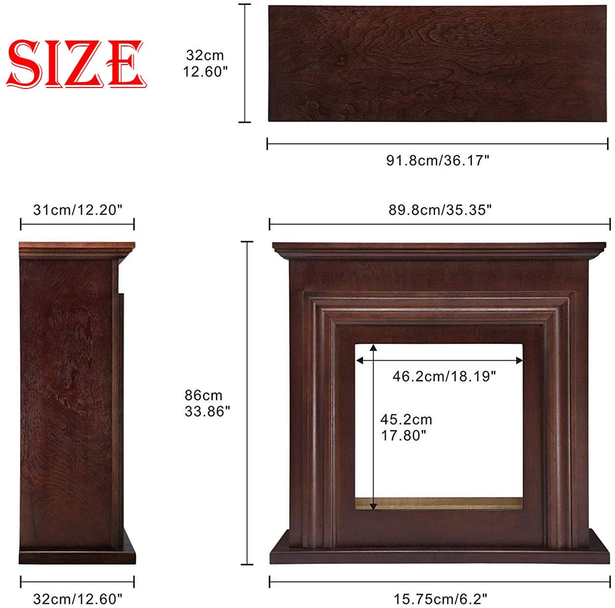 r.w.flame 36'' electric fireplace with mantel package,750 1500w, brown