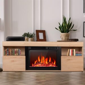 r.w.flame 59" electric fireplace mantel tv stand with remote, adjustable flame, timer, 750w 1500w