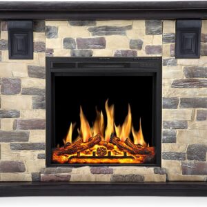 r.w.flame electric fireplace mantel package, 50 inch freestanding stone fireplace heater tv stand with remote control