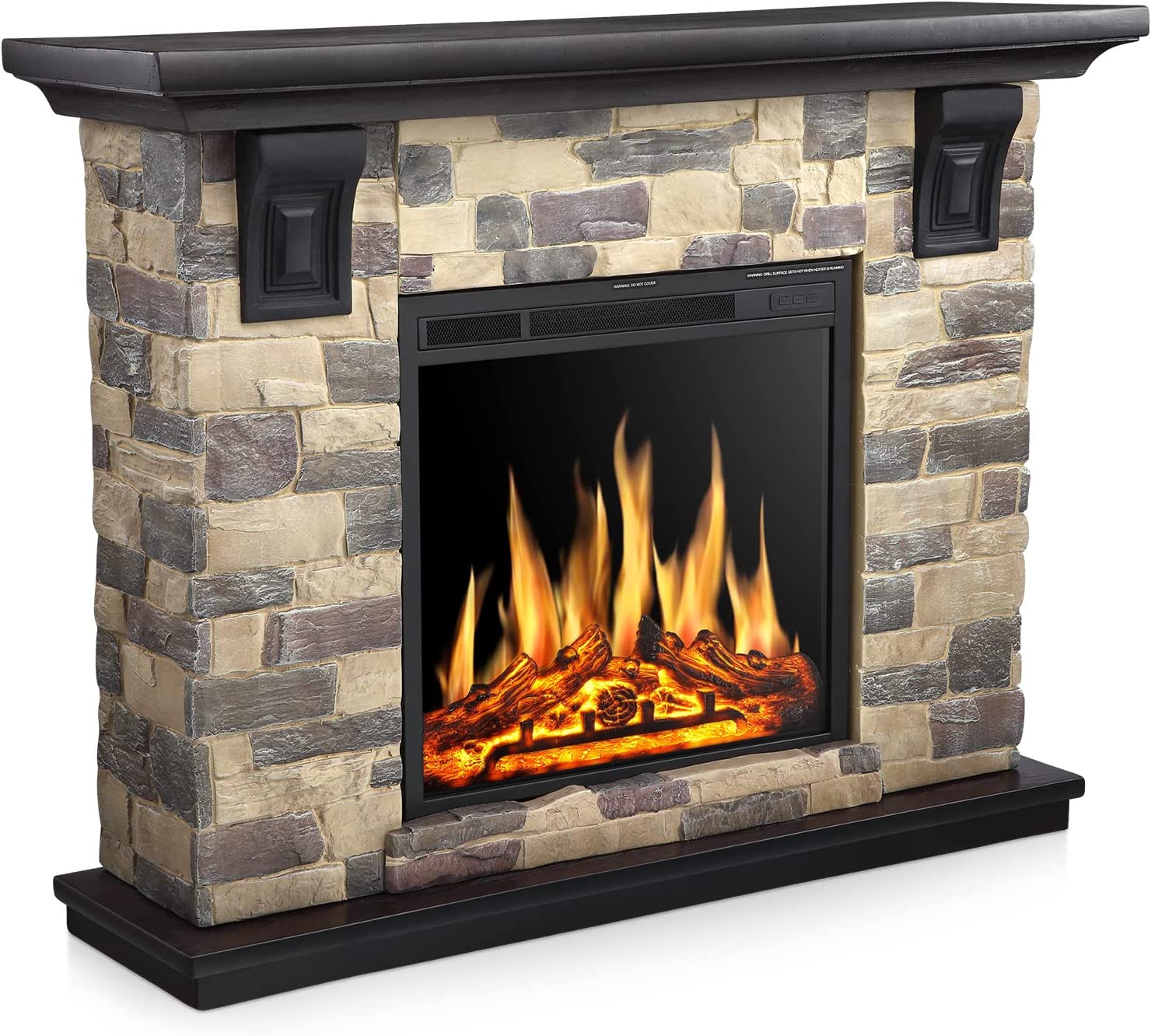 r.w.flame electric fireplace mantel package, 50 inch freestanding stone fireplace heater tv stand with remote control