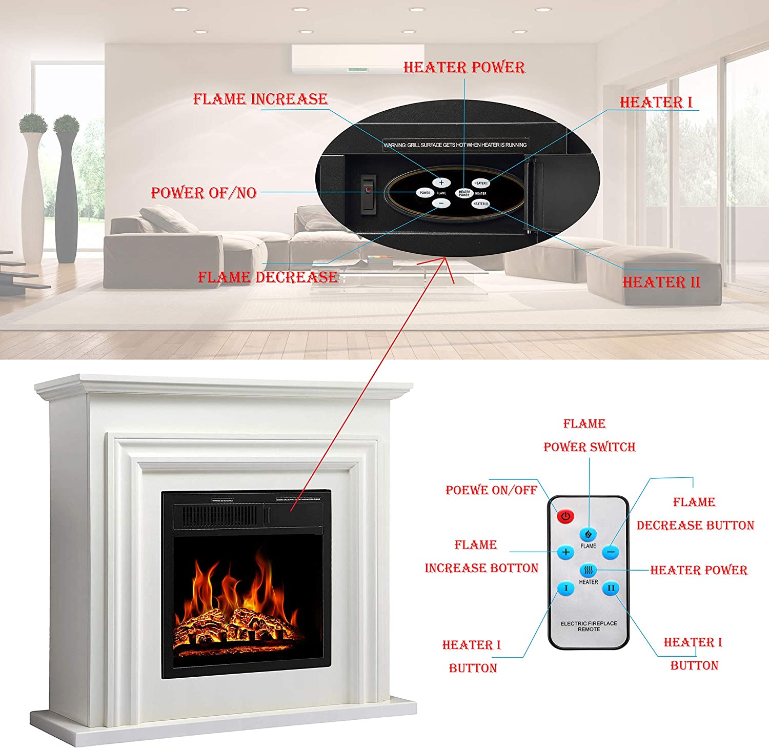 r.w.flame 36'' electric fireplace with mantel package,750 1500w