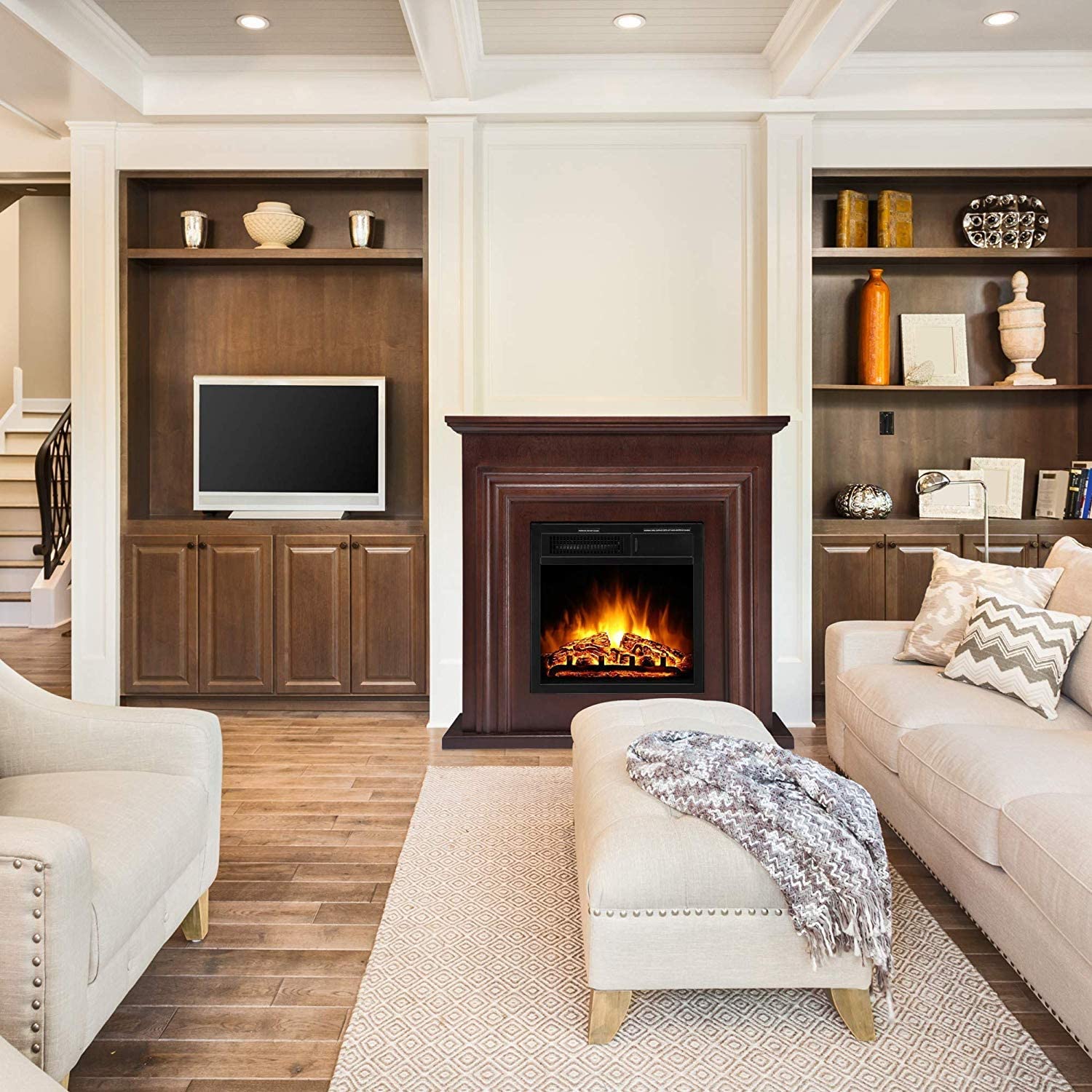 r.w.flame 36'' electric fireplace with mantel package,750 1500w, brown