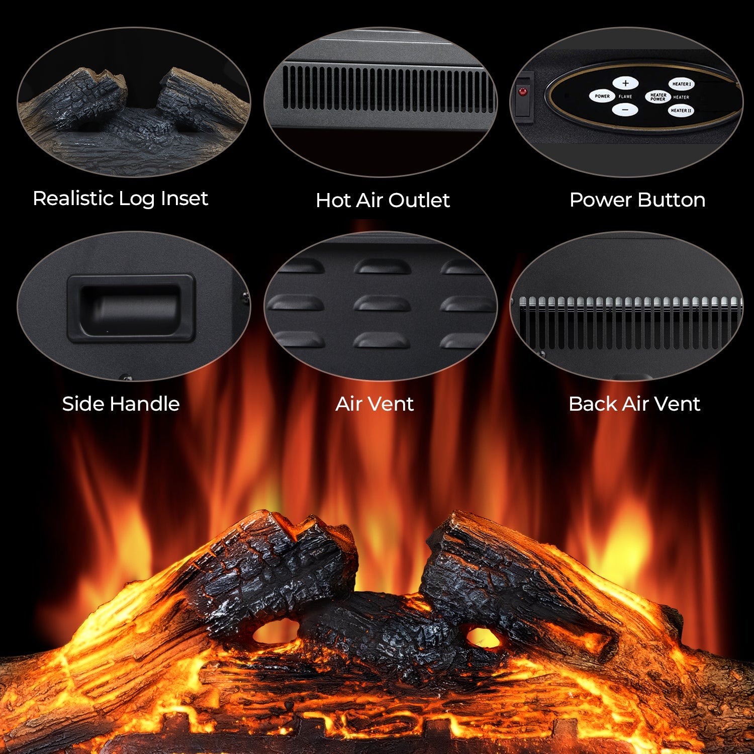 r.w.flame 22 inch electric fireplace insert with 5 flame brightness settings and 2 power setting 750w/1500w