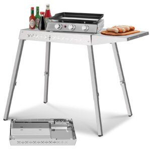 r.w.flame portable stainless steel grill prep table with adjustable and folding legs