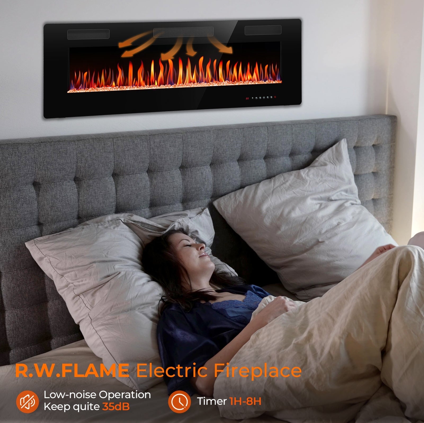 r.w.flame 30/36/42/50/60/68 inch electric fireplace ultra thin recessed wall mounted with adjustable flame