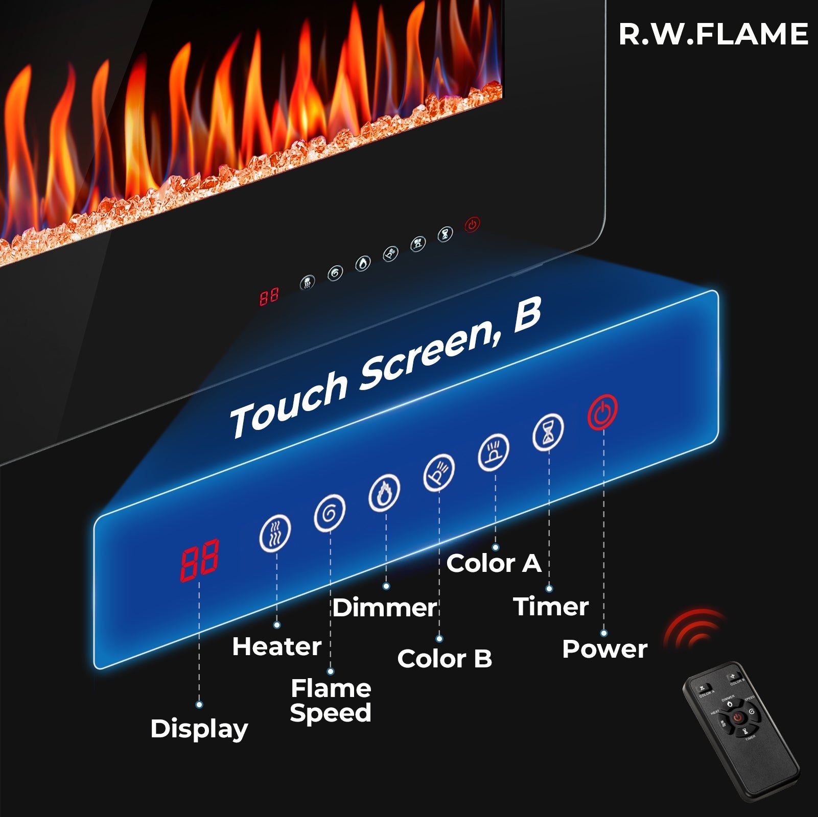 r.w.flame 30/36/42/50/60/68 inch electric fireplace ultra thin recessed wall mounted with adjustable flame