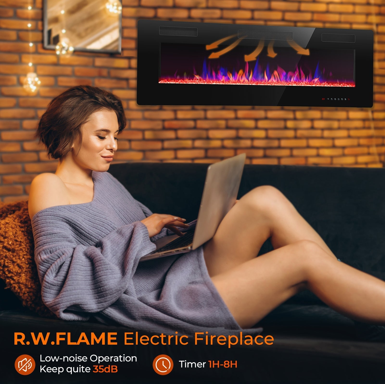 r.w.flame 30/36/42/50/60/68 inch electric fireplace ultra thin recessed wall mounted with adjustable flame