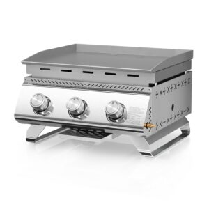 r.w.flame 3 burner 24,000 btu tabletop propane gas grill stainless steel portable outdoor griddle